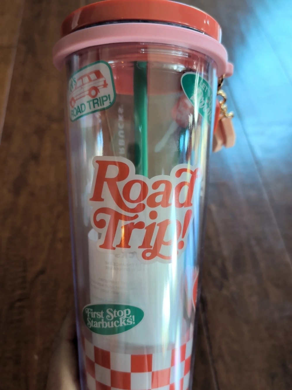 Starbucks Pink & Coral Road Trip Tumbler with Green Straw